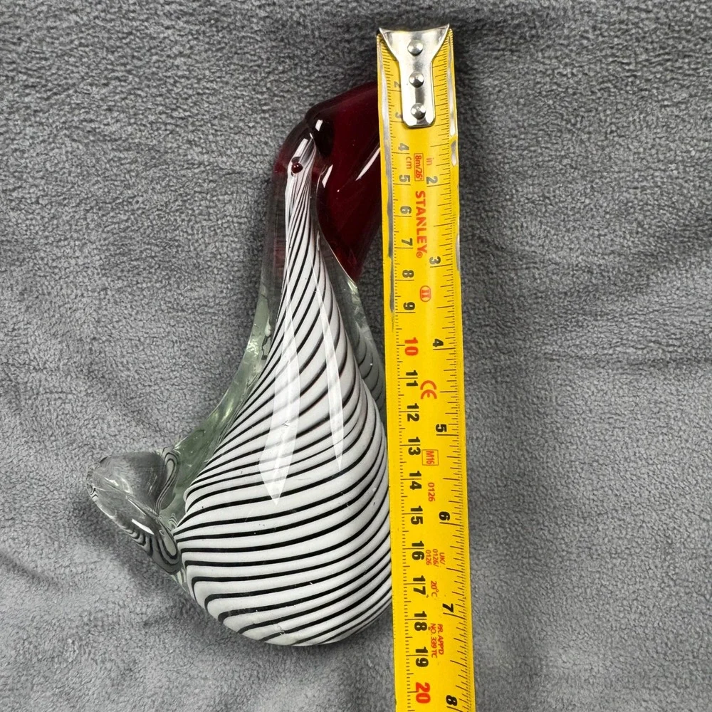 Vintage Murano Style Glass Toucan Black White Striped Bird 1970s Hand Blown 7.5
